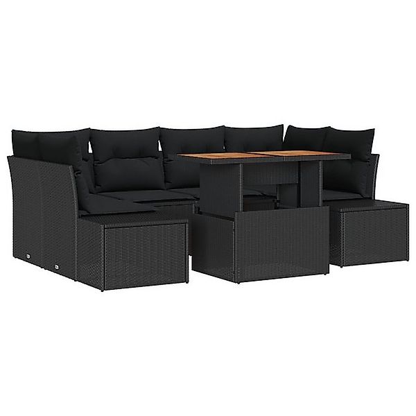 vidaXL Loungesofa 7-tlg. Garten-Essgruppe mit Kissen Schwarz Poly Rattan, 7 günstig online kaufen