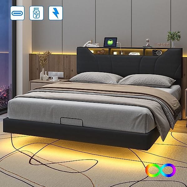 PXloue Polsterbett LED hydraulisches Doppelbett (inkl günstig online kaufen