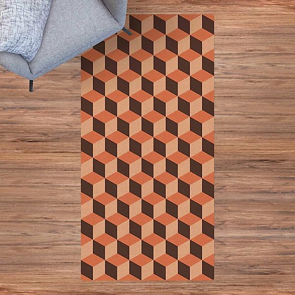 Kork-Teppich Geometrischer Fliesenmix Würfel Orange günstig online kaufen