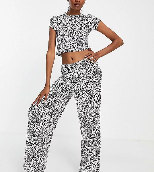 Missguided Tall ‑ Pyjama mit weitem Bein und Leopardenmuster-Weiß günstig online kaufen