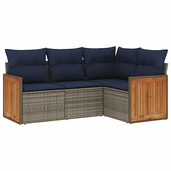 vidaXL 4-Tlg Gartensofa-Set mit Kissen Grau Polyrattan 3227615 günstig online kaufen