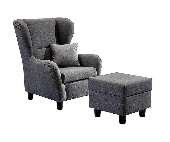 luma-home Ohrensessel 18001 (mit Hocker und Zierkissen, Wellenunterfederung günstig online kaufen