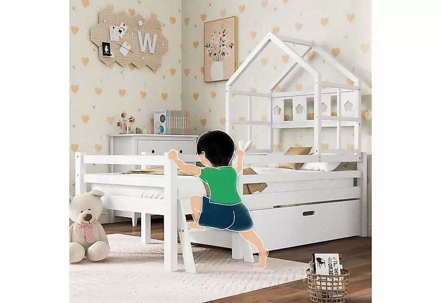 IDEASY Kinderbett Haushaltsbett aus Massivholz, mit Lattenrost und Rausfall günstig online kaufen