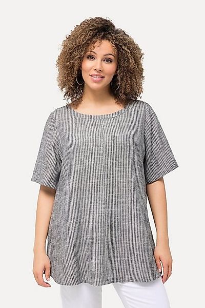 Ulla Popken Longbluse Bluse Leinenmix Streifen Rundhals Halbarm günstig online kaufen