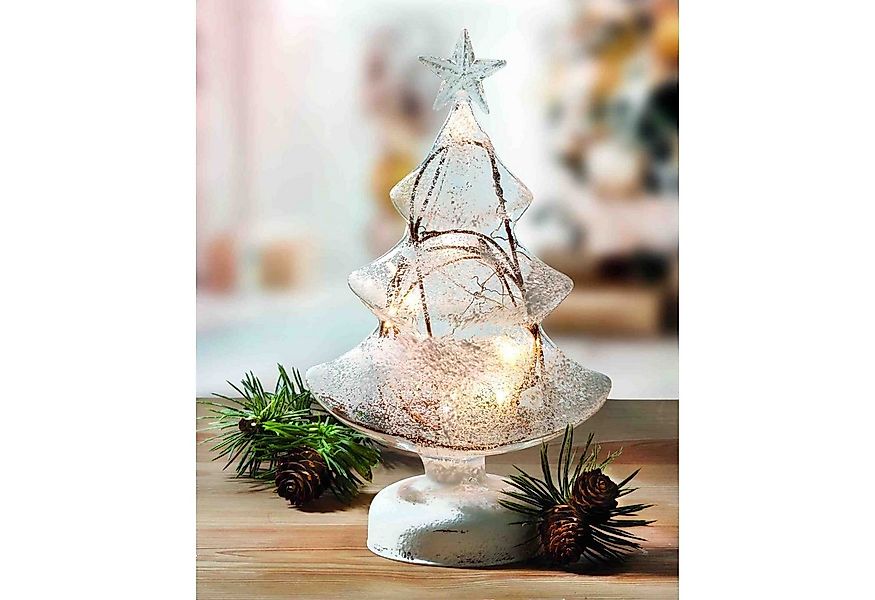 B&S LED Dekolicht Tannenbaum beleuchtet Weihnachtsdeko Glas Snowy 10 LED Hö günstig online kaufen