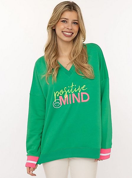 Zwillingsherz Hoodie "Positive Mind" neonfarbenen Bündchen, V-Ausschnitt, S günstig online kaufen