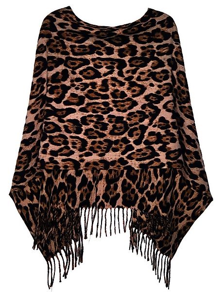 dy_mode Strickponcho Damen Feinstrick Poncho mit Fransen im Leo-Print Cape/ günstig online kaufen
