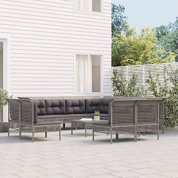Vidaxl 11-tlg. Garten-lounge-set Mit Kissen Grau Poly Rattan günstig online kaufen