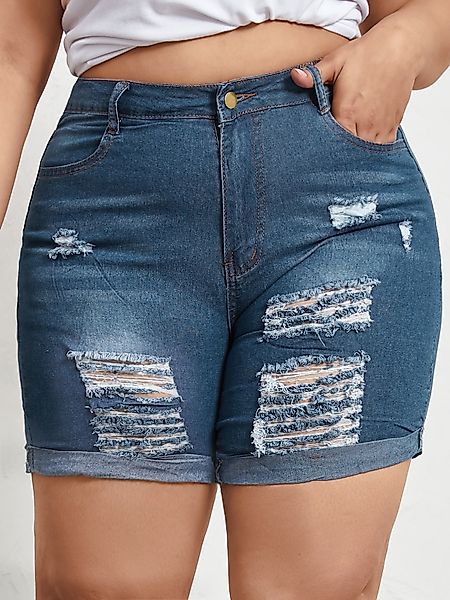 Plus Size Shorts mit Taschendesign und zufälligen Rippendetails günstig online kaufen