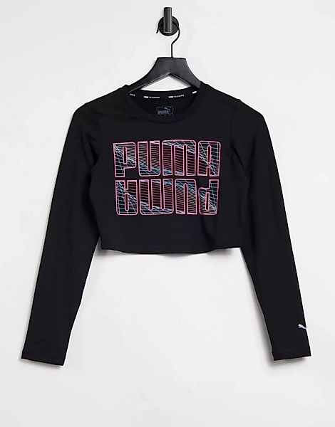 Puma – Afterglow – Langärmliges, kurz geschnittenes Shirt in Schwarz günstig online kaufen