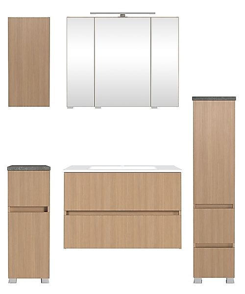 welltime Badmöbel-Set »EIXO, 5tlg.-Set: Spiegelschrank, Waschtisch und Beim günstig online kaufen