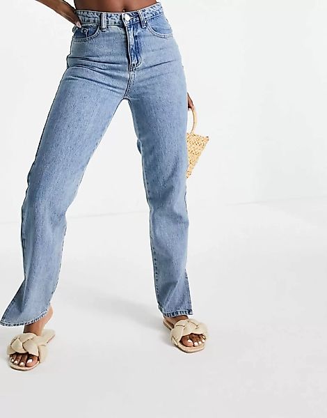 Lost Ink – Jeans mit hoher Taille und Saumschlitz in Vintage-Waschung-Blau günstig online kaufen