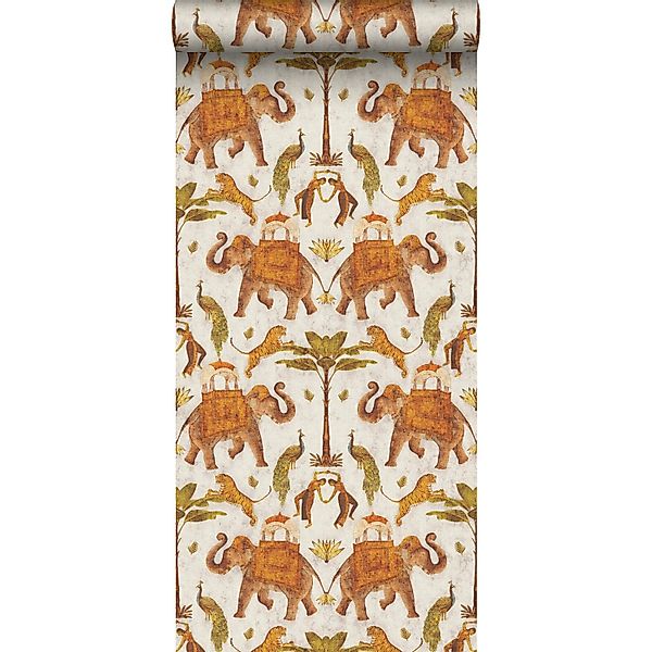 Sanders & Sanders Tapete Elefanten Terrakotta und Beige 53 cm x 10 m günstig online kaufen