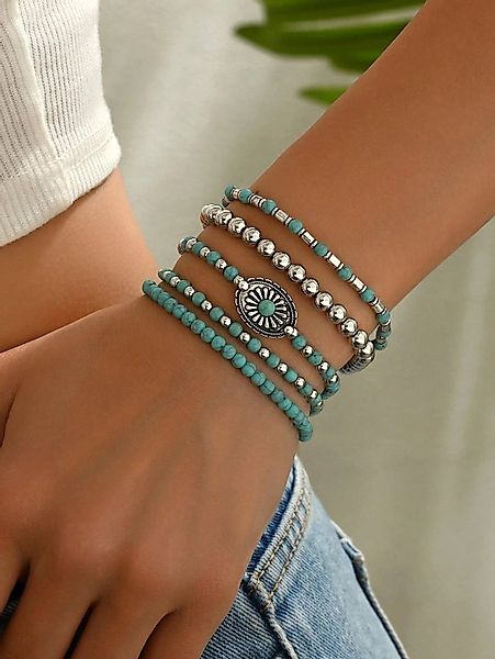 The Beauty House Armband Set Boho Armband Set, türkis & silber, Perlenarmbä günstig online kaufen
