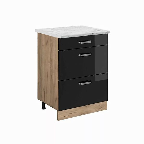 Vicco Unterschrank R-Line, Schwarz Hochglanz/Goldkraft Eiche, 60 cm AP Marm günstig online kaufen