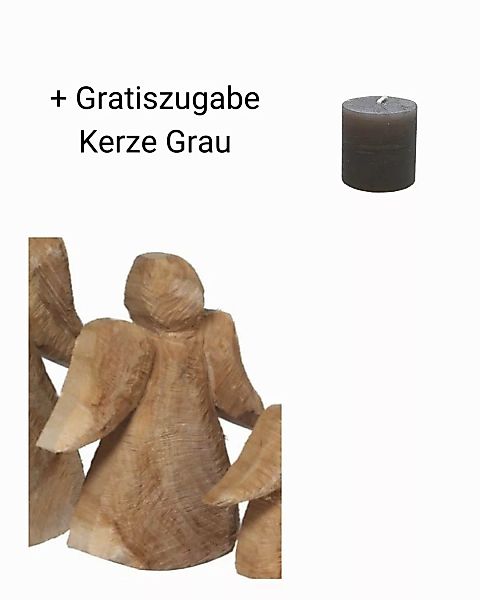 Holz Engel Pappel H 46 cm + Gratiszugabe Kerze grau 4 x 3,8 cm günstig online kaufen