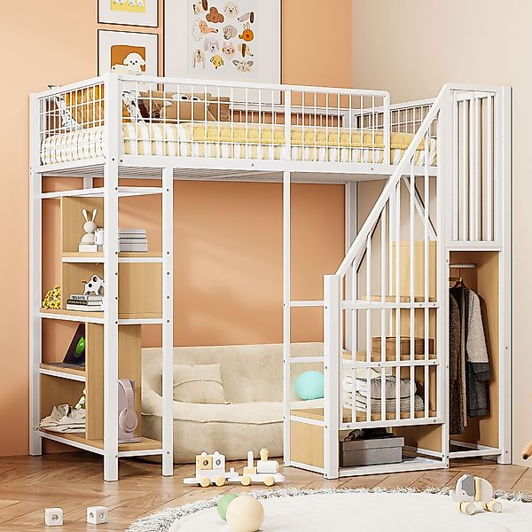Flieks Hochbett Metallbett Kinderbett 90x200cm mit günstig online kaufen