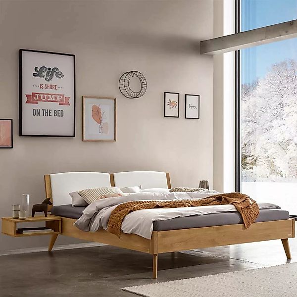 Wildeiche Bett massiv geölt mit Polsterkopfteil 160x200 cm - 180x200 cm günstig online kaufen