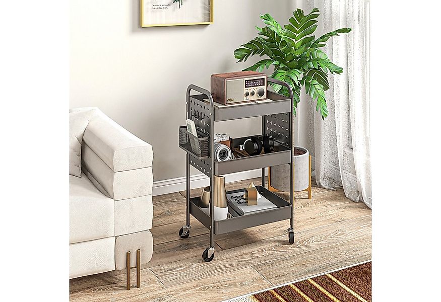 HOMCOM Servierwagen Aufbewahrungswagen mit 3 Etagen, 2 Hängekörbe Beistellw günstig online kaufen