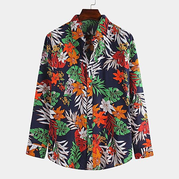 Mens Hawaii Blatt gedruckt atmungsaktiv lässig Langarmshirts günstig online kaufen