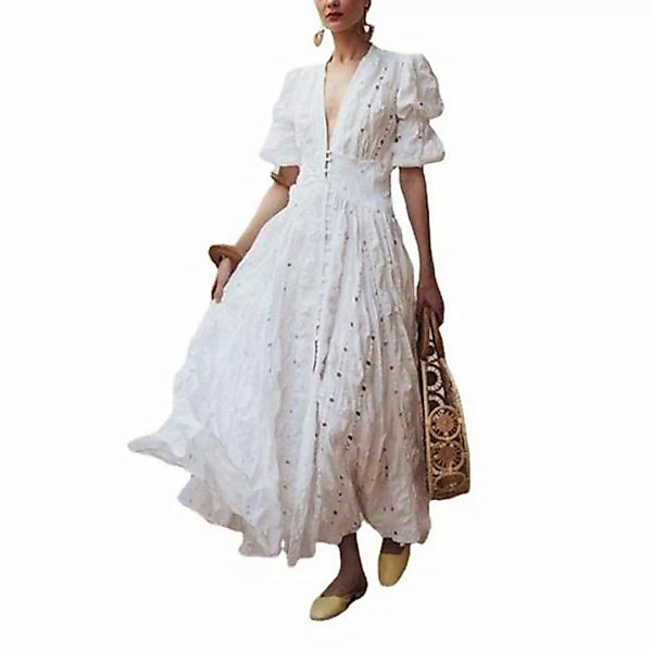 KIKI Strandkleid Kleid mit tiefem V-Ausschnitt und Puffärmeln aus Spitze günstig online kaufen