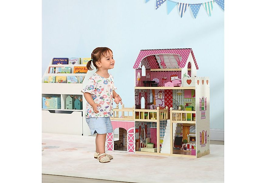 AIYAPLAY Puppenhaus mit 3 Etagen, 13 Möbelstücke, abnehmbare Garage, Rutsch günstig online kaufen