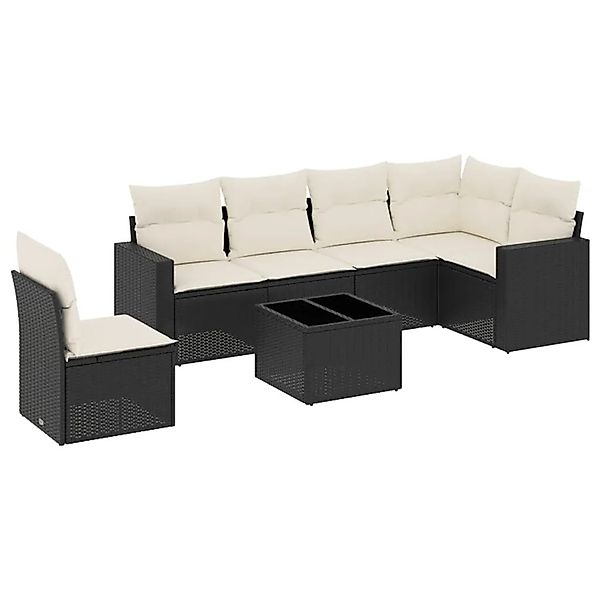 vidaXL 7-Tlg Garten-Sofagarnitur mit Kissen Schwarz Poly Rattan 3251373 günstig online kaufen