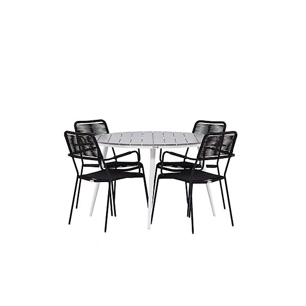 ebuy24 Break Gartenset Tisch Ø120cm Grau 4 Stühle Lindos Schwarz günstig online kaufen