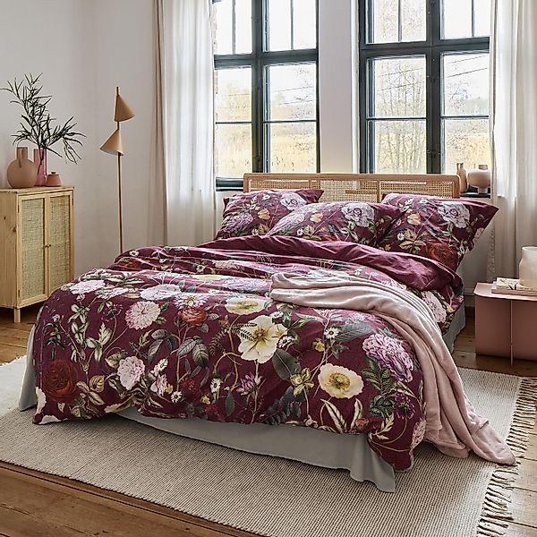 Irisette Mako Satin Bettwäsche Wave 8576-60 Blumen Bordeaux 135x200 günstig online kaufen