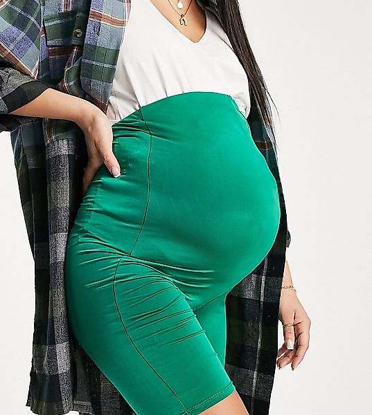 Flounce London Maternity – Anschmiegsame Leggings-Shorts in Grün günstig online kaufen