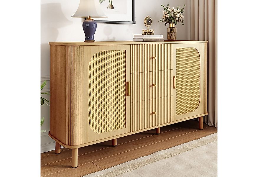 Merax Sideboard mit Metallbeinen in Holzmaserung, Abgerundetes Design (Für günstig online kaufen