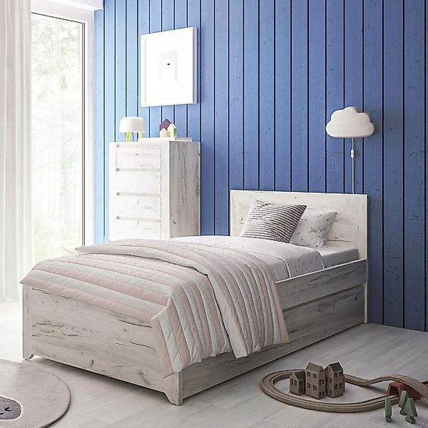 Jugendzimmer Set 2-teilig AMANTEA-129 mit Bett 90x200 in weiß Eiche günstig online kaufen
