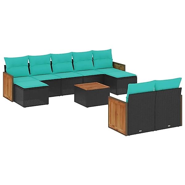 vidaXL 10-Tlg Gartensofa-Set mit Kissen Schwarz Polyrattan 3228087 günstig online kaufen