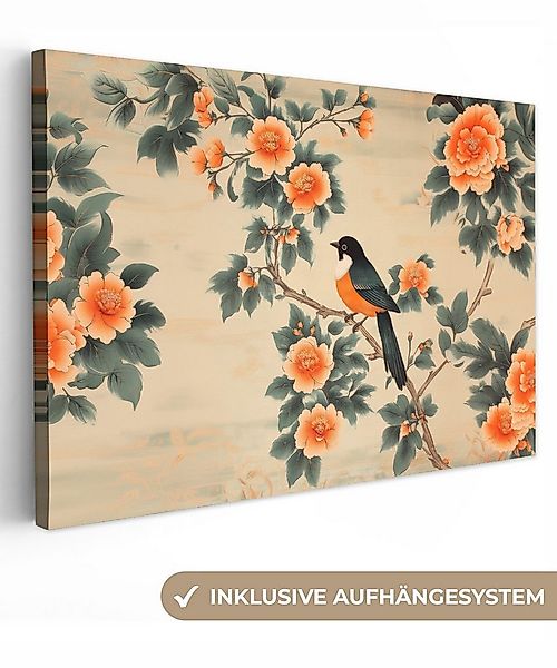 OneMillionCanvasses® Leinwandbild Vogel - Zweig - Blumen - Orange, Fotodruc günstig online kaufen