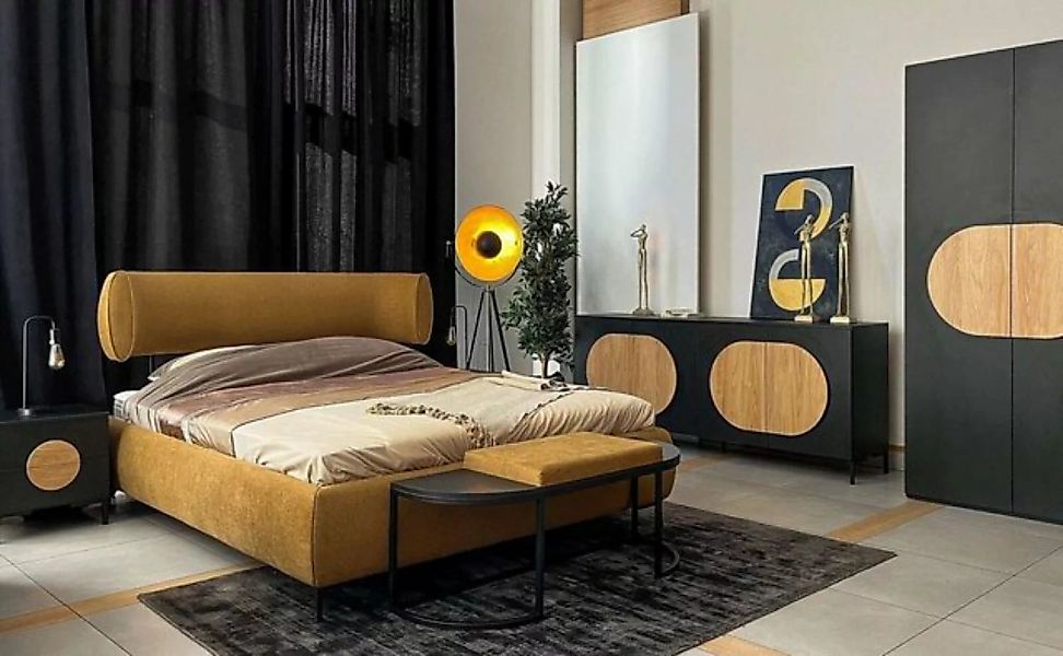 JVmoebel Bett Gelbes Doppelbett Luxus Bett Schlafzimmer Möbel Ehebetten (Be günstig online kaufen