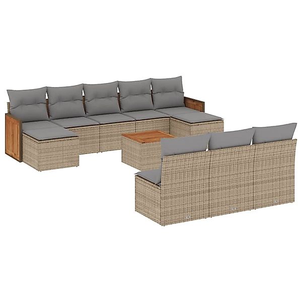 vidaXL 11-Tlg Garten-Sofagarnitur mit Kissen Beige Poly Rattan 3260477 günstig online kaufen