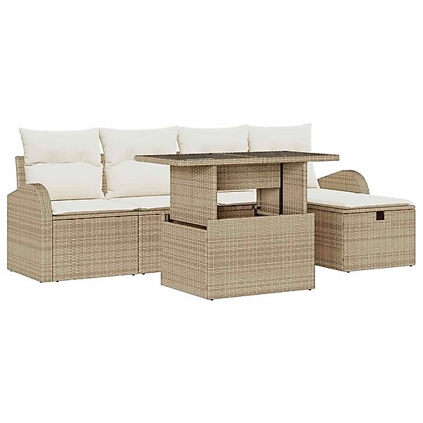 vidaXL Garten-Sofa-Set mit Kissen mit Speicher 6-Tlg Beige Poly Rattan 3359 günstig online kaufen