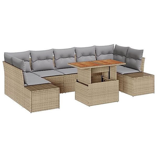 vidaXL Loungesofa 8-tlg. Garten-Essgruppe mit Kissen Beige Poly Rattan, 8 T günstig online kaufen