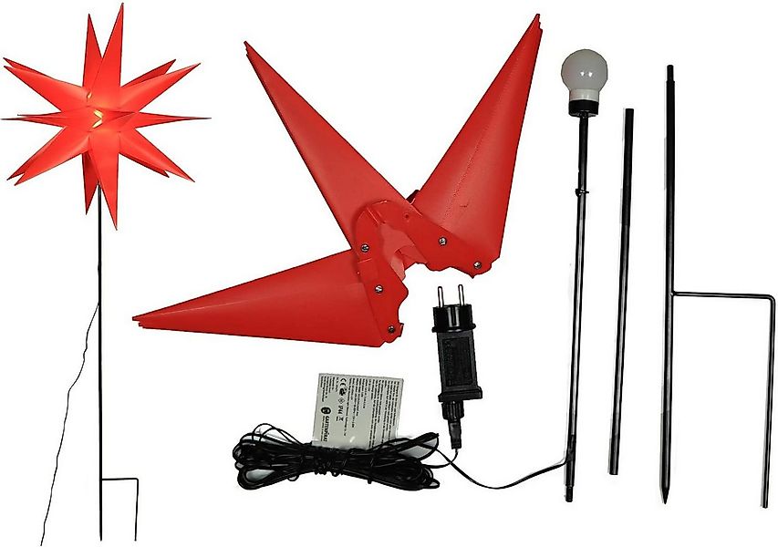 Gartenpirat LED Stern Metall-Gartenstab 18-Zacken-Stern rot mit LED-Birne w günstig online kaufen