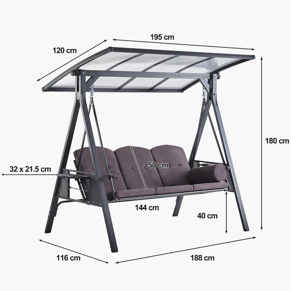 PURPLE LEAF Hollywoodschaukel Außenbereich 3-Sitzer Schaukelstuhl günstig online kaufen
