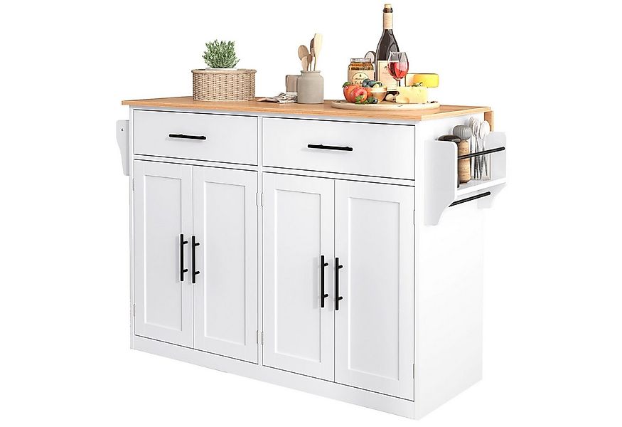 Merax Küchenwagen mit erweiterbarer Arbeitsplatte, (120x46(70)x91 cm, 4 Tür günstig online kaufen