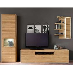 Wohnzimmerschrankwand in Wildeichefarben Landhaus Design (dreiteilig) günstig online kaufen