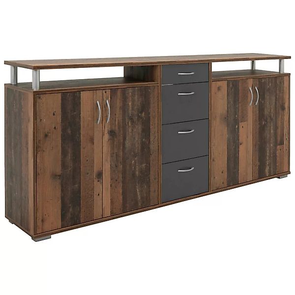 Sideboard Maximo Old Wood Nachbildung anthrazit B/H/T: ca. 208x94x38 cm günstig online kaufen