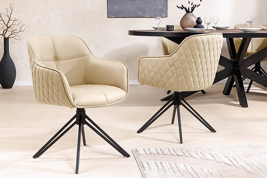 riess-ambiente Polsterstuhl EUPHORIA beige/schwarz – Echtleder, drehbar, Me günstig online kaufen