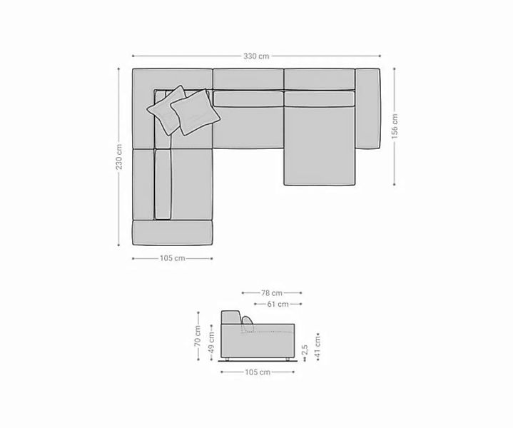 DELIFE Big-Sofa Sirpio, L Cord Silbergrau 330x230 cm Recamiere variabel günstig online kaufen