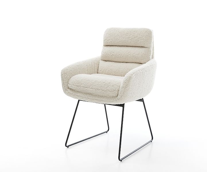 Esszimmerstuhl Abelia-Flex mit Armlehnen Teddystoff Beige Kufengestell Schw günstig online kaufen