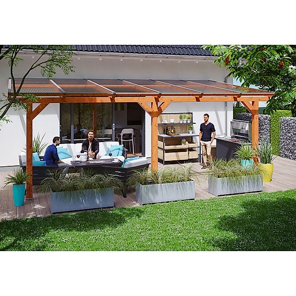 Skan Holz Terrassenüberdachung Andria 648 x 300 cm Leimholz Eiche hell günstig online kaufen
