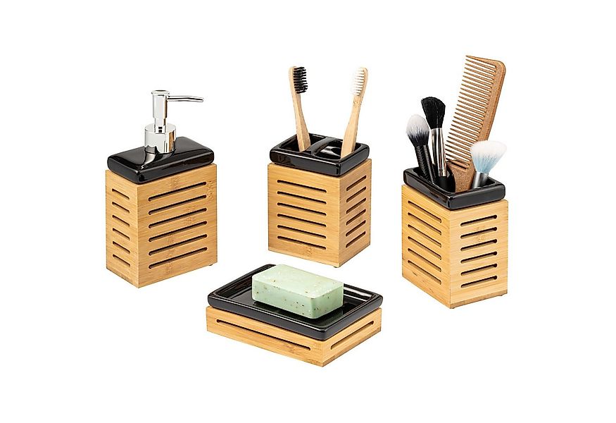 bremermann Badaccessoire-Set Badezimmer-Set 4-tlg., Bambus, Keramik, schwar günstig online kaufen