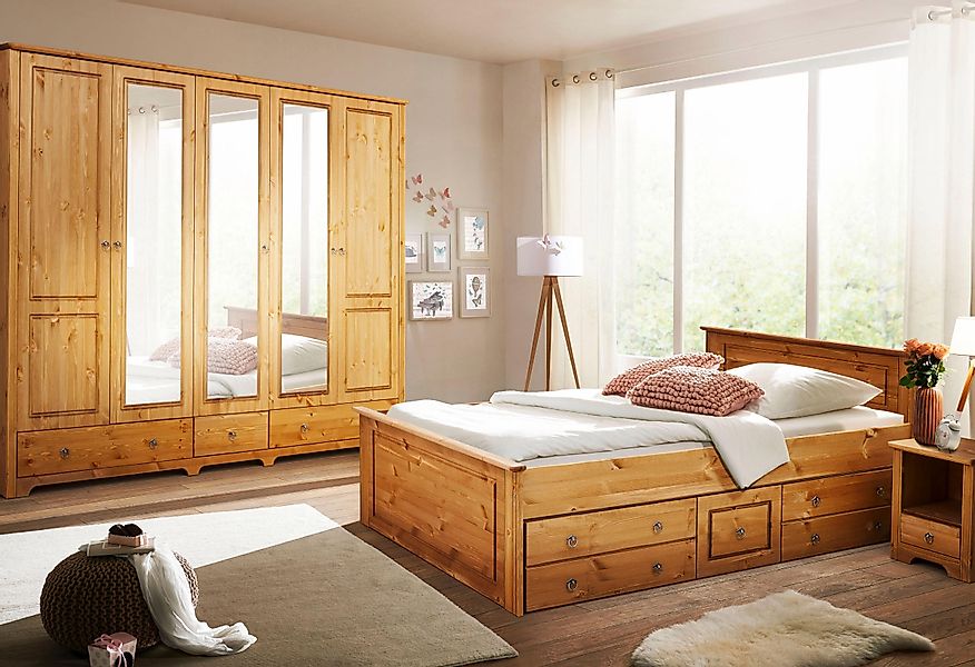 Home affaire Schlafzimmer-Set "Hugo" Set, 4 Stk. tlg. Bett 180x200 cm, 5-tr günstig online kaufen