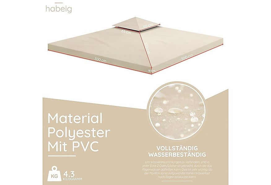 habeig Pavillon-Ersatzdach Pavillondach 360g/m² PVC 3x3m WASSERDICHT -- NEU günstig online kaufen